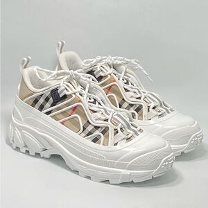 Burberry Arthur Vintage Checked Cotton & Leather Low-Top Sneakers size 39